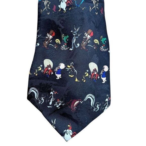 Vintage 1995 Looney Tunes Silk Tie Bugs Bunny Daffy Duck Marvin - Picture 1 of 4